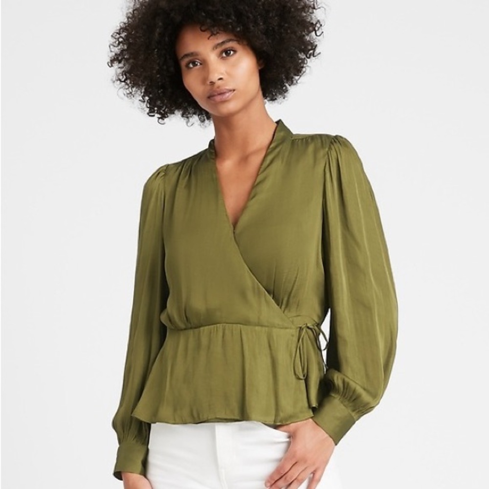 Green Satin Wrap Top